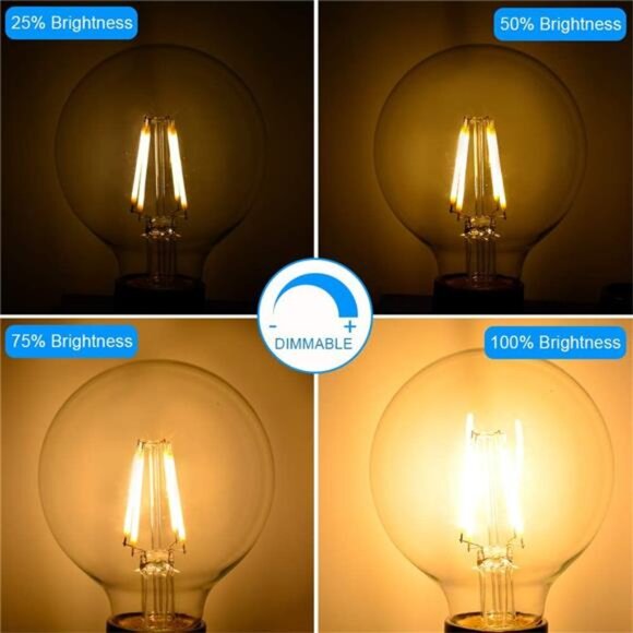 Dimmable LED Globe Light Bulb, G25 LED Vintage Light Bulb, 60W Equivalent - Picture 4 of 8